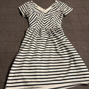 Alya brand white and blue striped dress. Open in back.